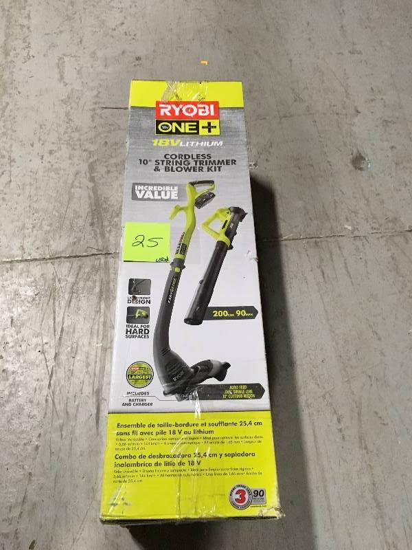 lot 25 image: ONE 18-Volt Lithium-Ion String TrimmerEdger and Blower Combo Kit 2.0 Ah Battery and Charger Included