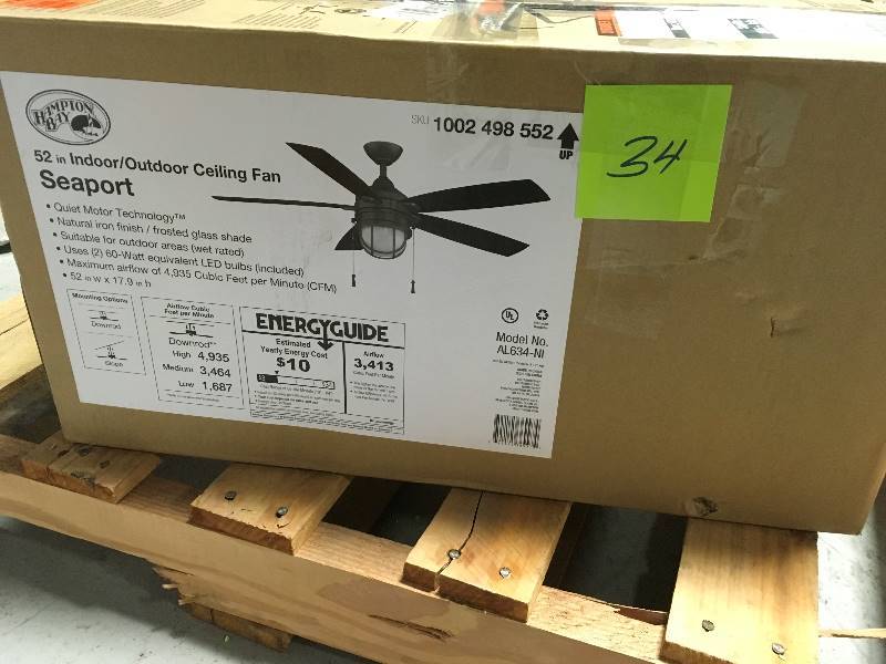 lot 34 image: Hampton Bay Seaport 52 in. LED IndoorOutdoor Natural Iron Ceiling Fan with Light Kit