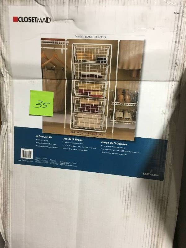 lot 35 image: ClosetMaid Closet Organization 17 in. Drawer Kit with 5 Wire Baskets White 6202