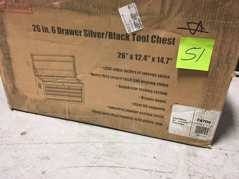 lot 51 image: WEN 26 6-Drawer Tool Chest, SilverBlack