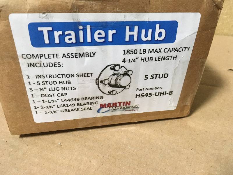 lot 67 image: Martin Wheel 5-Bolt Trailer Hub Repair Kit for 1-38 in. x 1-116 in. Axle