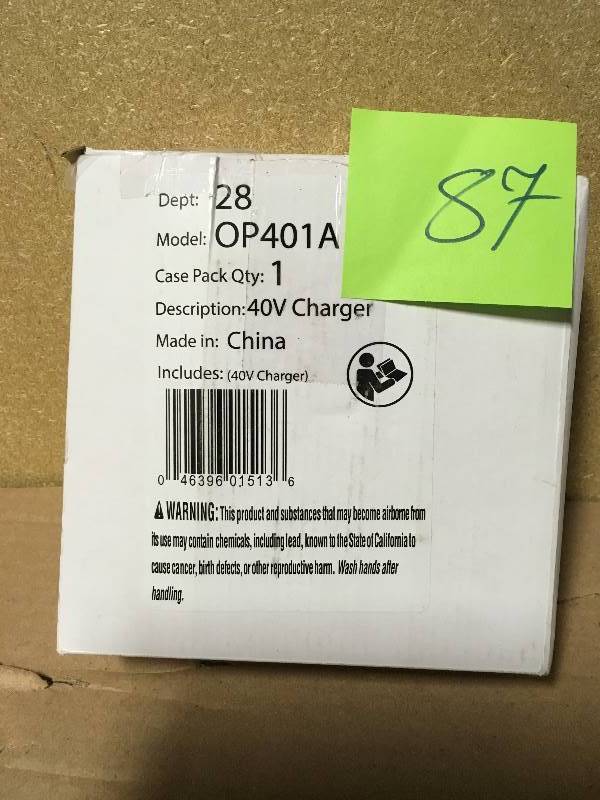 lot 87 image: Ryobi Lawn Equipment Parts 40-Volt Lithium-Ion Charger OP401A