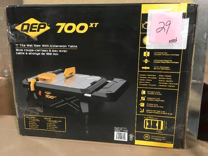 lot 29 image: Wet Tile Saw 7 Durable Steel Table Frame Rubber Foot Pads W Extension Table  USED