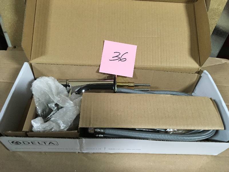 lot 36 image: Delta Modern Project Pack Single Hole Single-Handle Bathroom Faucet in Chrome