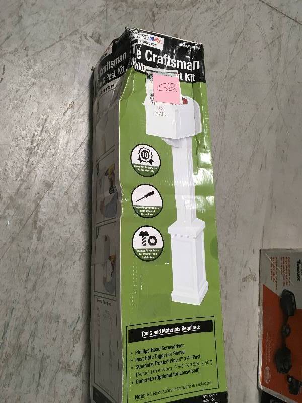 lot 52 image: Postal Pro Craftsman Mailbox and Post Kit, White