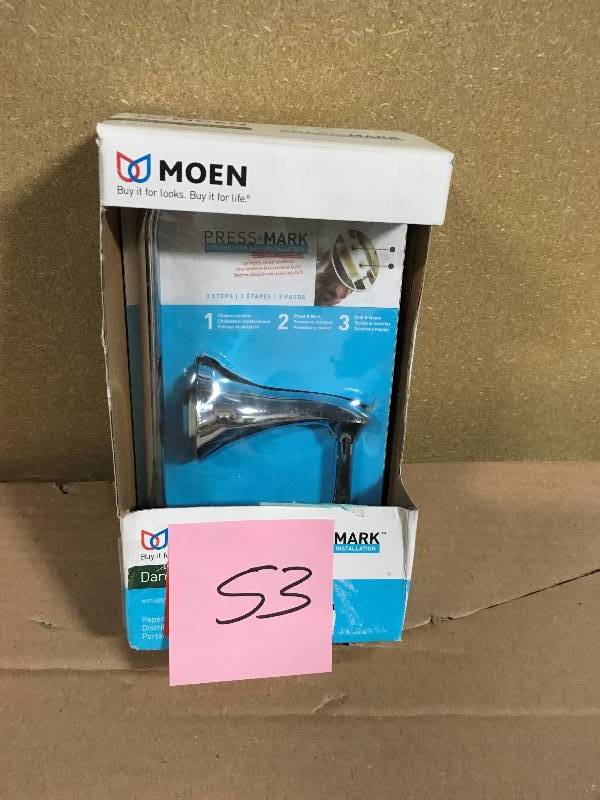 lot 53 image: Darcy Single Post Toilet Paper Holder with Press and Mark in Chrome