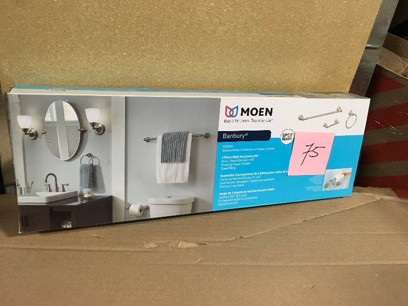lot 75 image: Banbury 3-Piece Bath Hardware Kit in Brushed Nickel