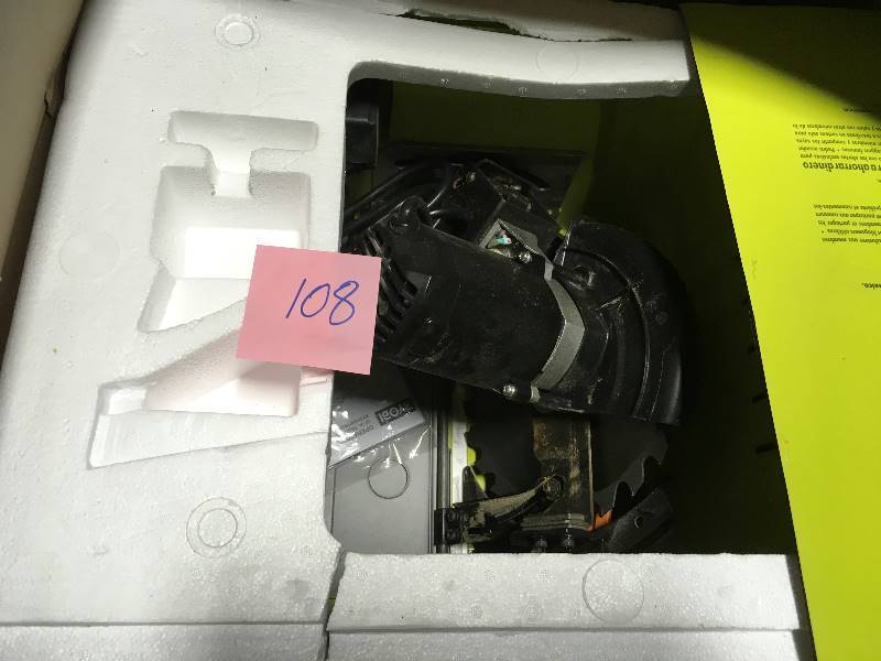lot 108 image: RYOBI 10 in. Table Saw with Folding Stand  USED NO STAND