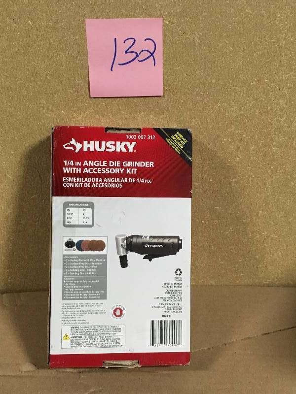 lot 132 image: Husky 14 in. Angle Die Grinder with Accessory Kit