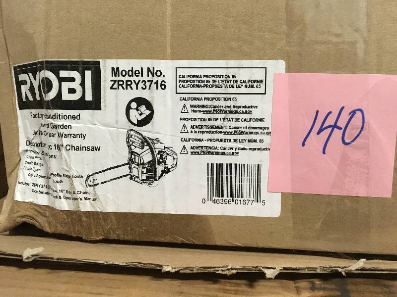 lot 140 image: RYOBI RECONDITIONED 16 in. 37cc 2-Cycle Gas Chainsaw