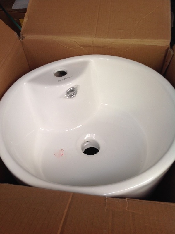 lot 154 image: Swiss Monaco Monaco Circular Basin Pedestal Sink in Glossy White not used