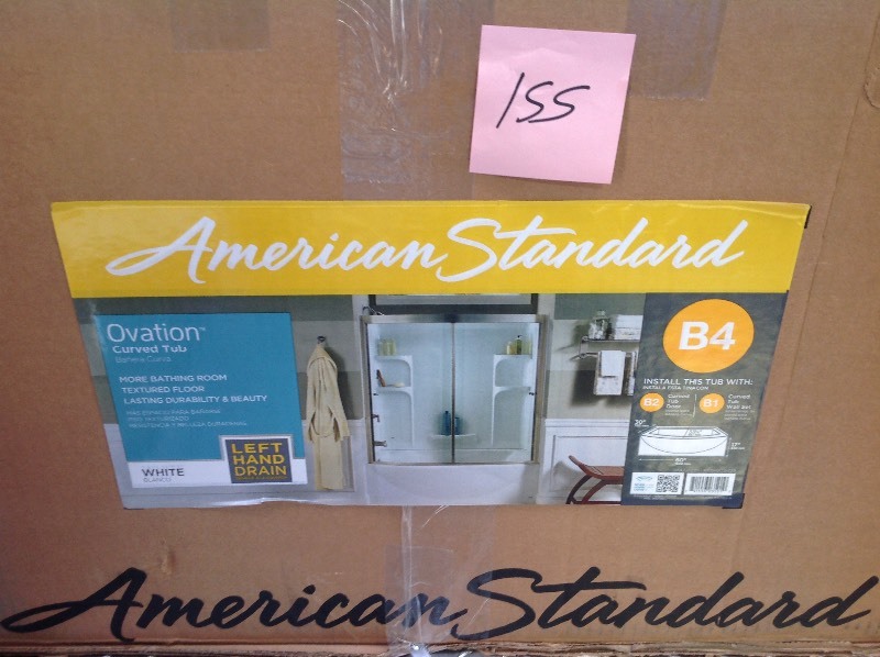 lot 155 image: American Standard Ovation 5 ft. Left Hand Drain Bathtub in Arctic White not used