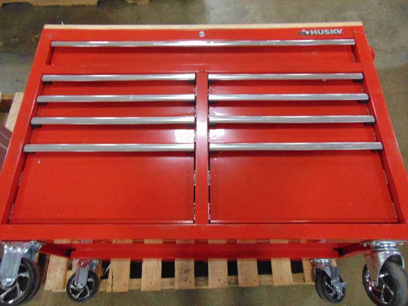 Husky 46 In W X 24 5 In D 9 Drawer Mobile Workbench With Solid