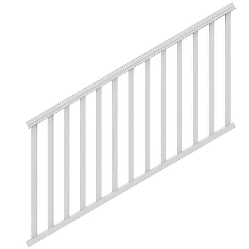 lot 122 image: 8 Cases of Barrette 6 x 36 PVC Vinyl Stair Rails With Square Balusters In White - Some cases may be missing some pieces.