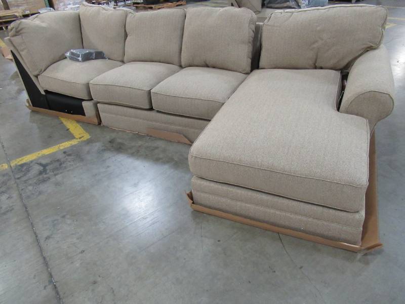 lot 176 image: NEW ASHLEY Amandine 4 Piece Sectional In Toast, APK-42502-R4. - MISSING Left-Arm Facing Loveseat.
