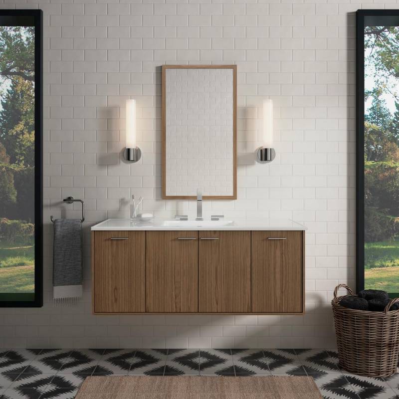 lot 91 image: Kohler - Jute 48-in Vanity Cabinet Only - in Walnut Flax