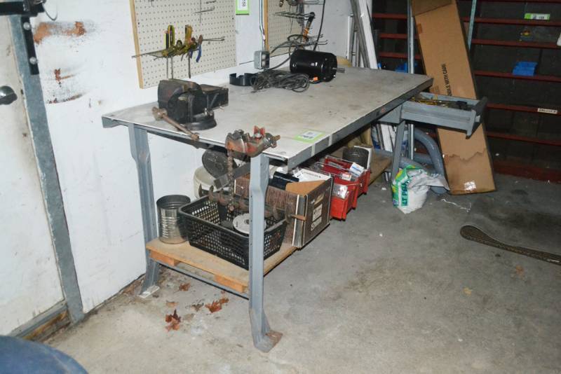 lot 157 image: Work Table with Vise and Pipe Clamp