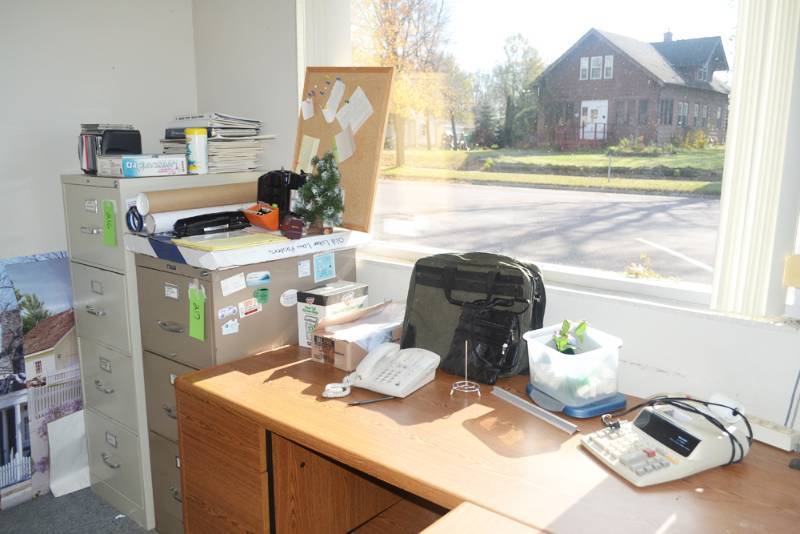 lot 223 image: Office Supplies on Desk and on top of File Cabinets