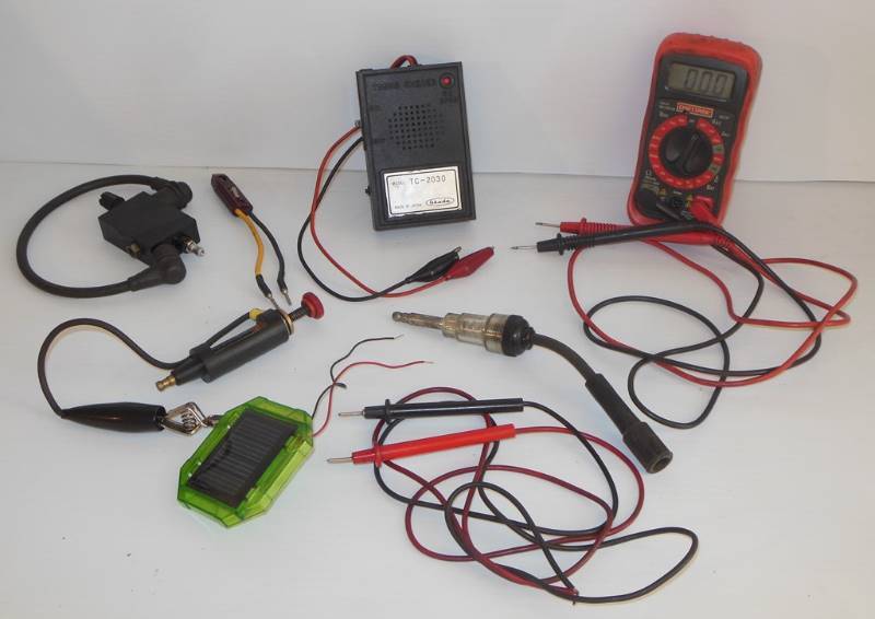 lot 50 image: Craftsman Digital Multi-Meter (Model 82141) with Manual, Akuda Timing Tester Model TC-2030, and Multiple other Electrical Testing Items