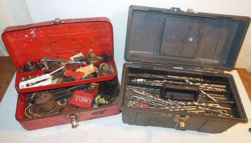 lot 95 image: Two Tool Boxes Filled with Goodies - One was marked Karl with electrical tape