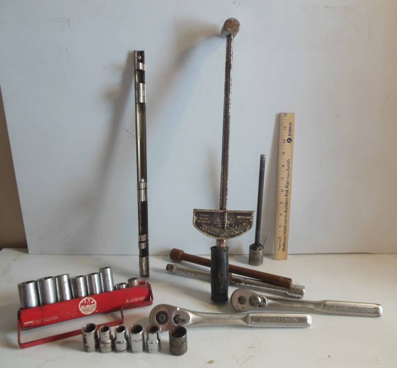 lot 98 image: Wilmar W-3001C Torch Wrench, 12 inch Drive Craftsman Ratchets, MAC Socket Holder (not all sockets are MAC), Standard Misc. Sockets, Extensions, Homemade Tool and Socket Holder