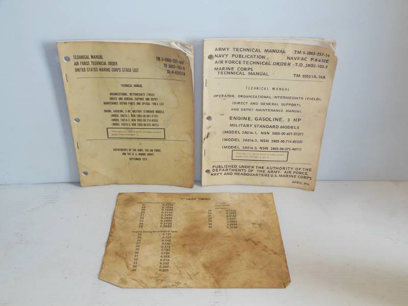 lot 135 image: 1970s Army  Navy  Air Force  Marines Technical Manuals and L Head Timing Chart - Wonder what would happen if someone sent in a suggested edit to the 1970s Technical Manuals (SEE PHOTOS)