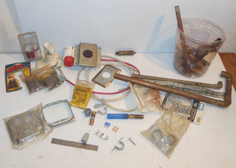 lot 170 image: Brass () piece marked F.C. Kingston LA Calif  FIG 112C  165 P.S.I.  A.S.M.E. Cap 99 CFM and misc. Electrical and Plumbing Components