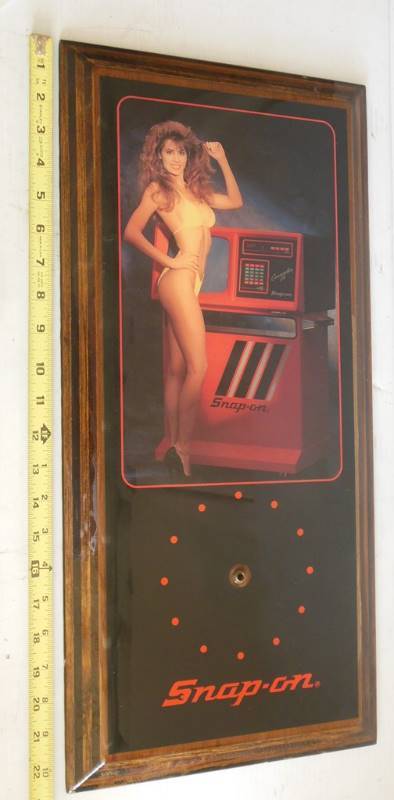 lot 204 image: Vintage Snap-on Advertising Clock Piece (needs clock replacement) with Pin up Girl  Swimsuit Model