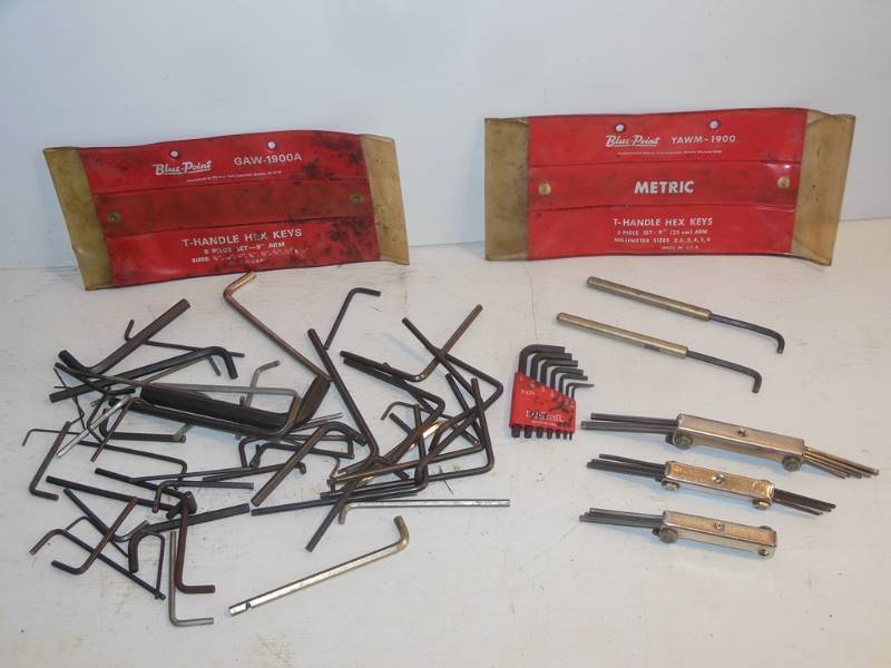 lot 208 image: Hex (and Star) Keys including Standard and Metric, Craftsman, Eklind Tools and others as well as Blue-Point T-Handle Tool Bags (no T Handle tools)