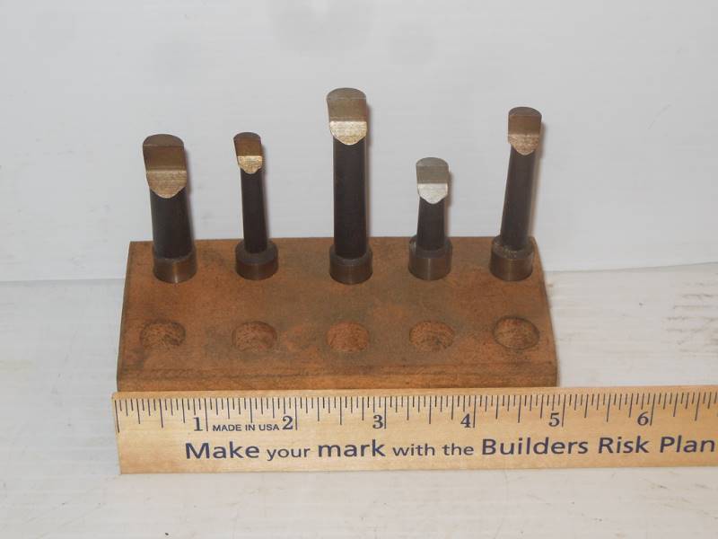 lot 213 image: Specialty Bits  Cutting Tool Components from India in Wooden Block - See notes for measures
