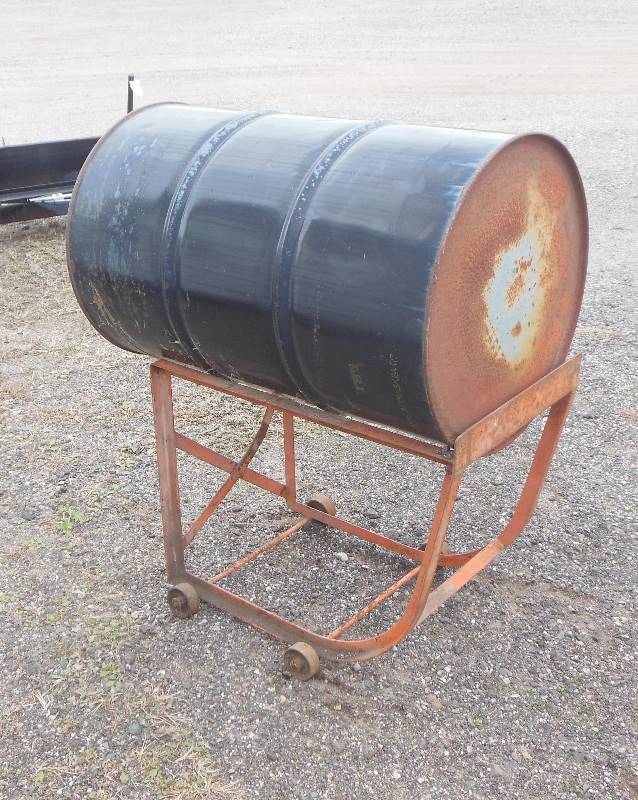 lot 175 image: Steel 55 Gallon Drum  Barrel and Metal Carrier