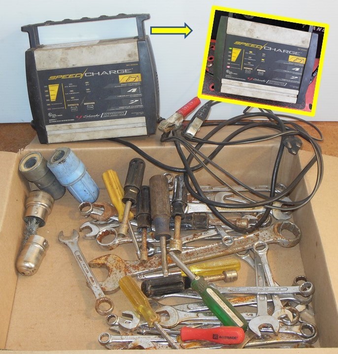 lot 79 image: UPDATE (11-7) Schumacher Speed Charge SC-600A (TESTED - WORKING), Terminal Cleaners and Miscellaneous Wrenches  and Tools
