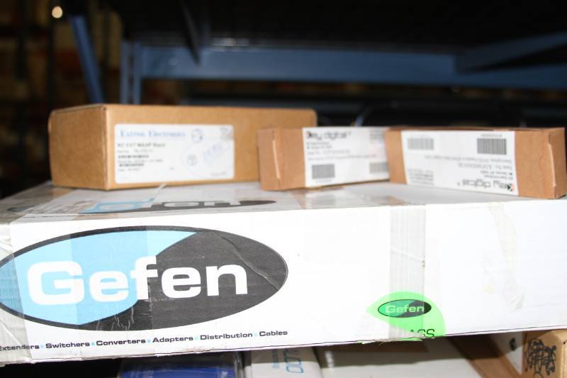lot 73 image: HUGE 8 Shelf Lot of Miscellaneous Pro Audio & Video Items - Mostly New in Box