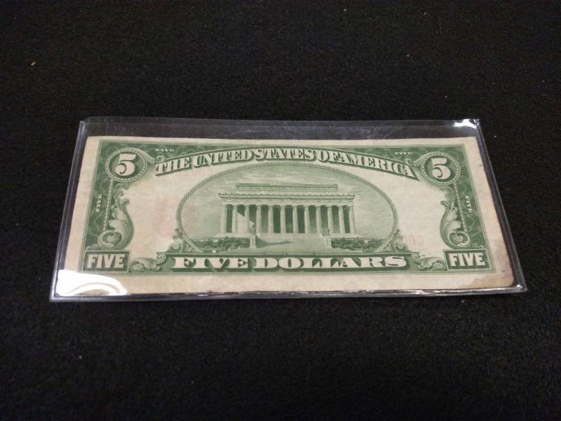 lot 175 image: 1929 Five Dollars National Currency...