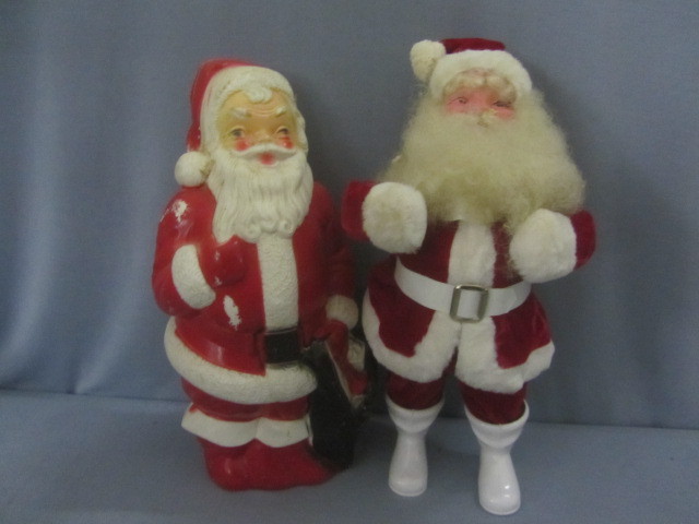 Blow Mold Santa, Cloth & Plastic Santa