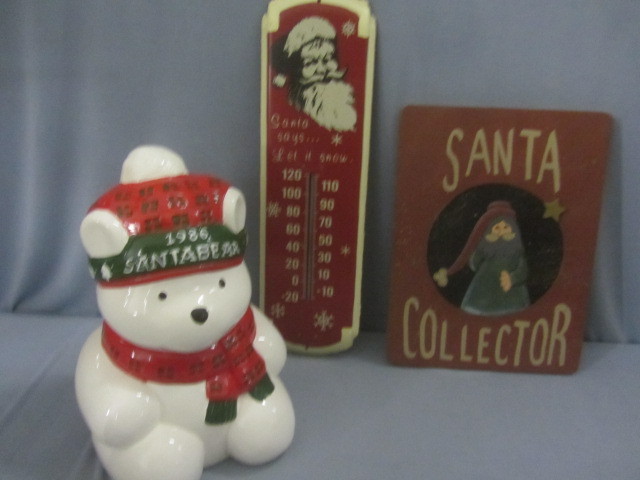 Santa Bear Cookie Jar, Thermometer, Wood Sign
