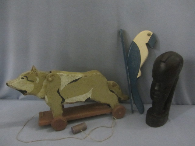 Native Wood Figure, Parrot, Wolf Pull Toy