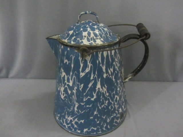 Blue & White Enamel Coffee Pot