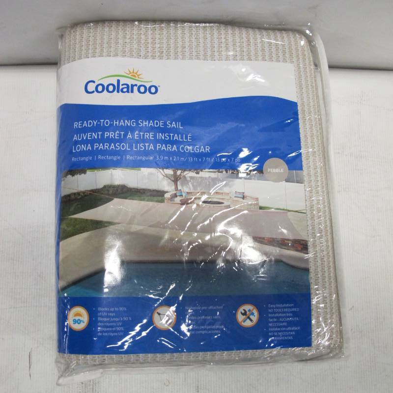 lot 131 image: Pair of Coolaroo Ready-To-Hang Shade Sail with Ropes 13 x 7 - Pebble