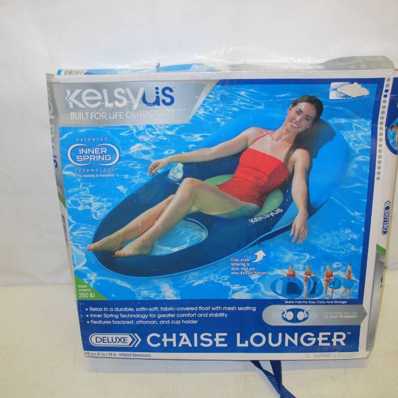 lot 135 image: Pair of KelseyUS Deluxe Inflatable Mesh Floating Chaise Lounger with Built-In Cup Holder - Blue