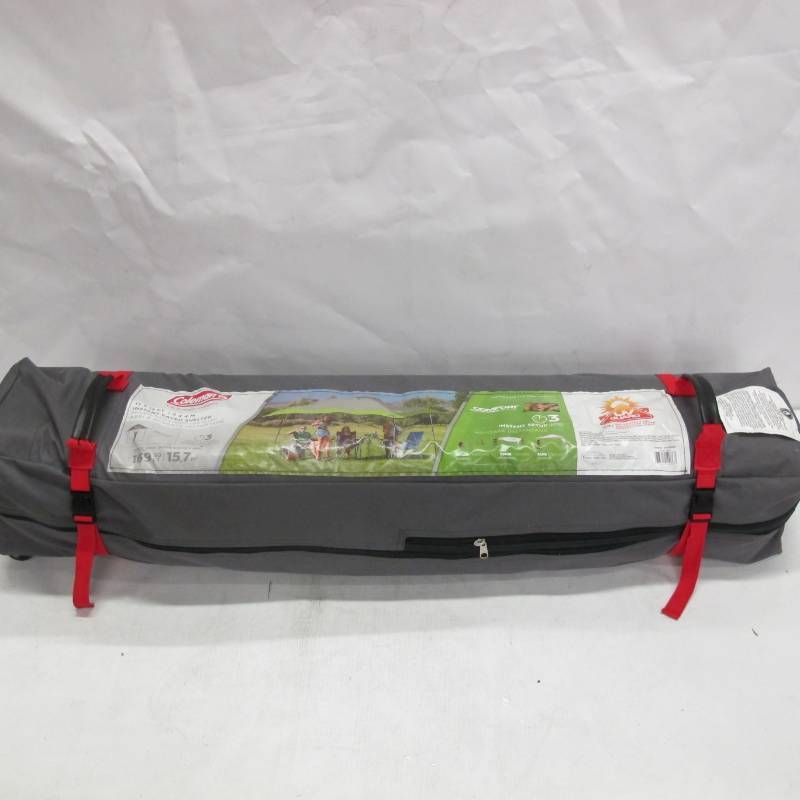lot 52 image: Coleman 13 x 13 Instant Eaved Shelter - Light Green  Gray with wheeled roller case