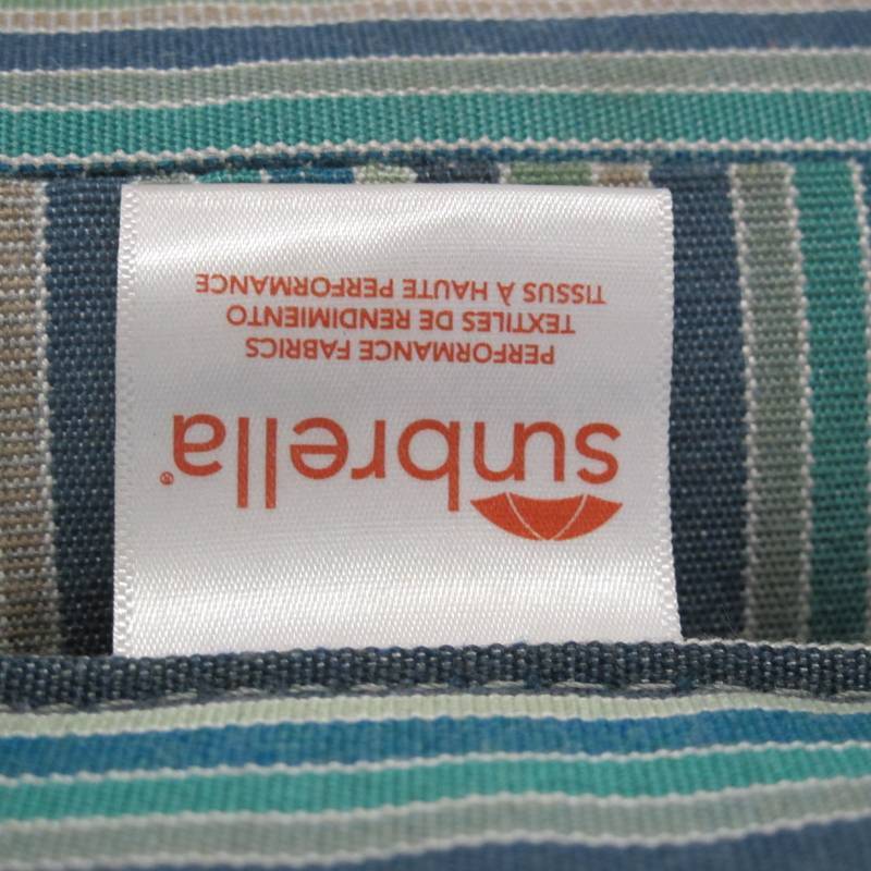 lot 128 image: 2 Pack of Sunbrella Outdoor Seat Pad Cushions in Striped BlueGreen