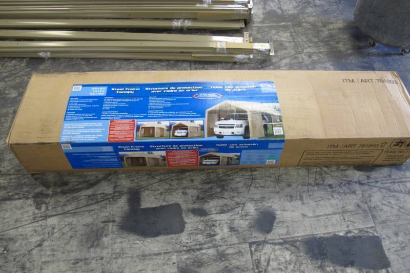 lot 38 image: 10 x 20 Steel Frame Canopy With Side Walls - Beige