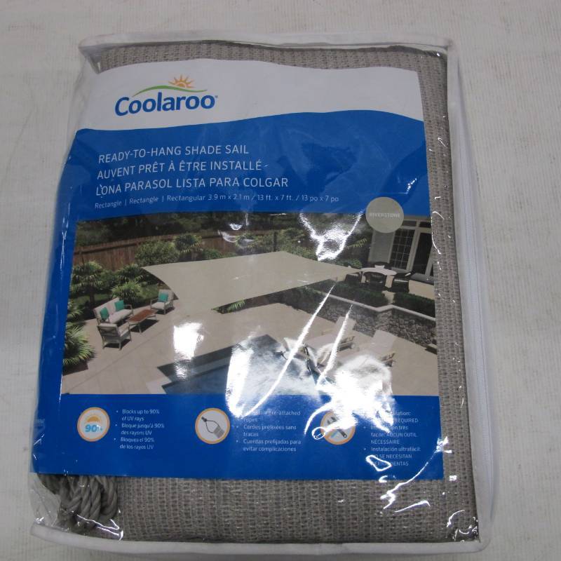lot 33 image: Coolaroo Ready-To-Hang Shade Sail with Ropes 13 x 7 - Riverstone