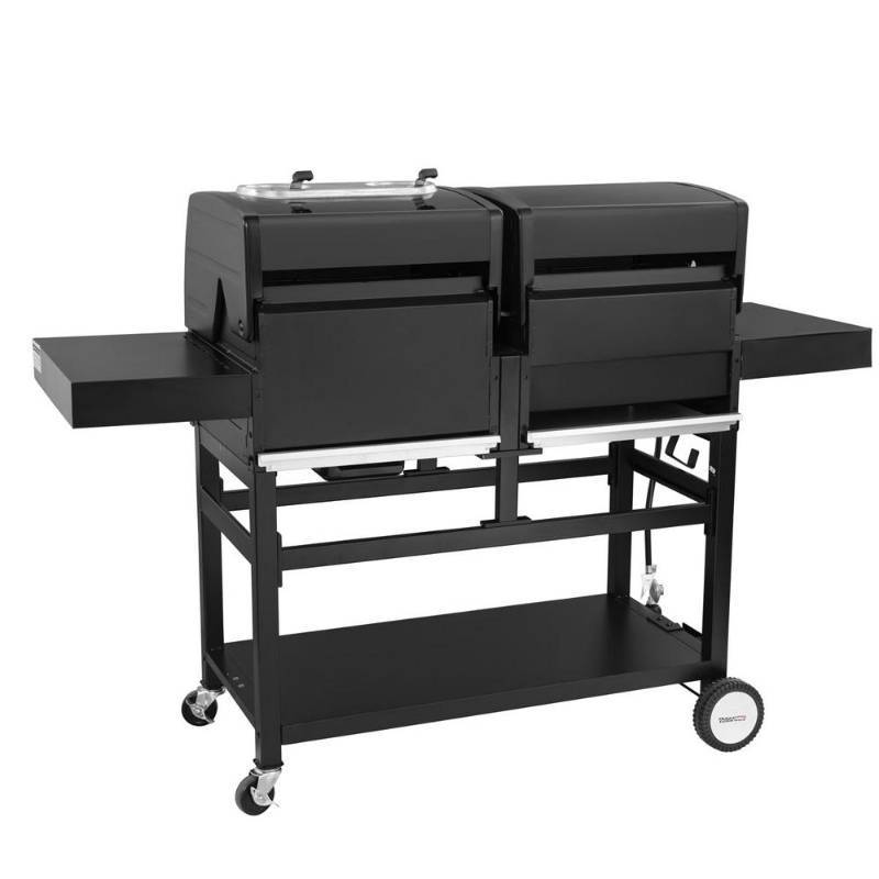 lot 163 image: Royal Gourmet 3-Burners Propane Gas Grill and Charcoal Combo Grill in Black with 2 Side Tables