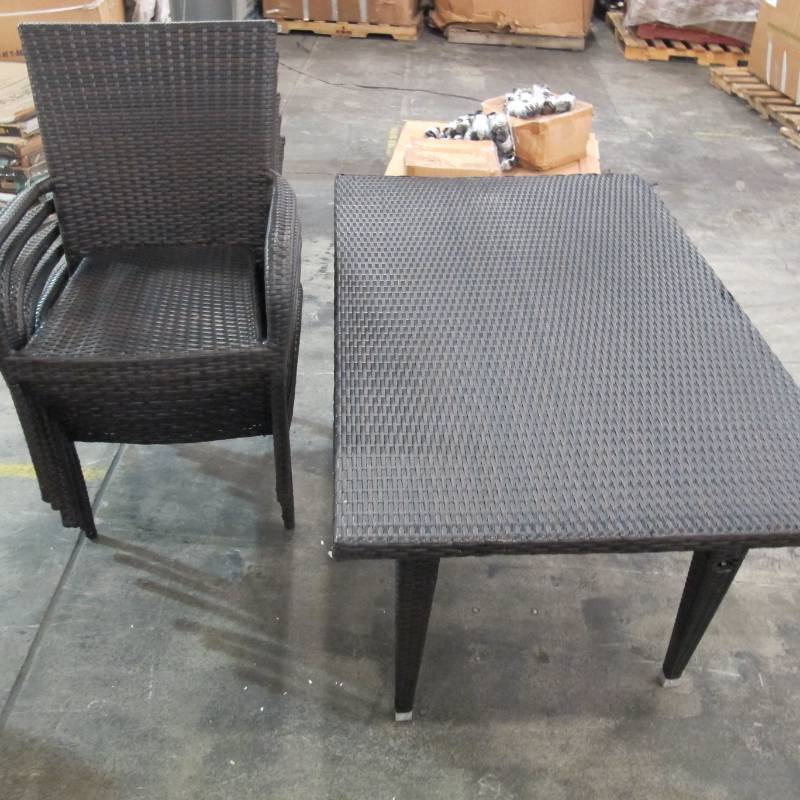 lot 144 image: Noble House Delani Multi-Brown 7-Piece Wicker Outdoor Dining Set - Damage to Table