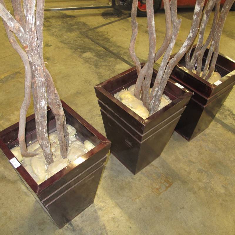 lot 293 image: Trio of Decorative Aluminum Planters with Bare Trees