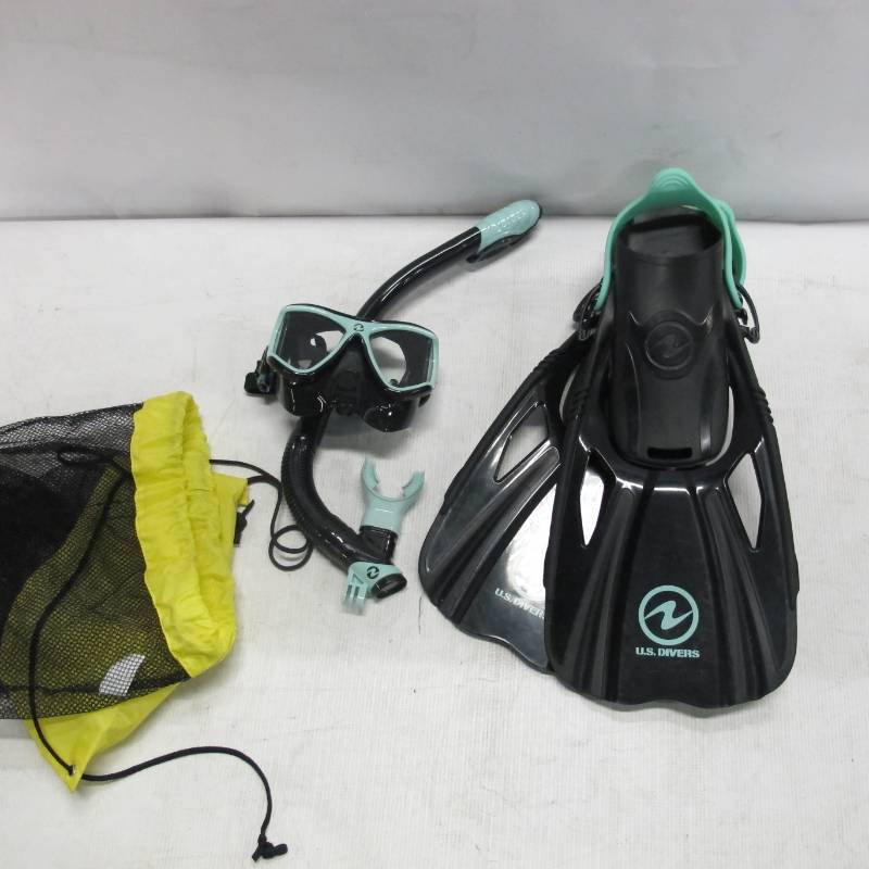lot 193 image: U.S. Divers Adult Snorkel Set - Small - Loose Black  Seafoam