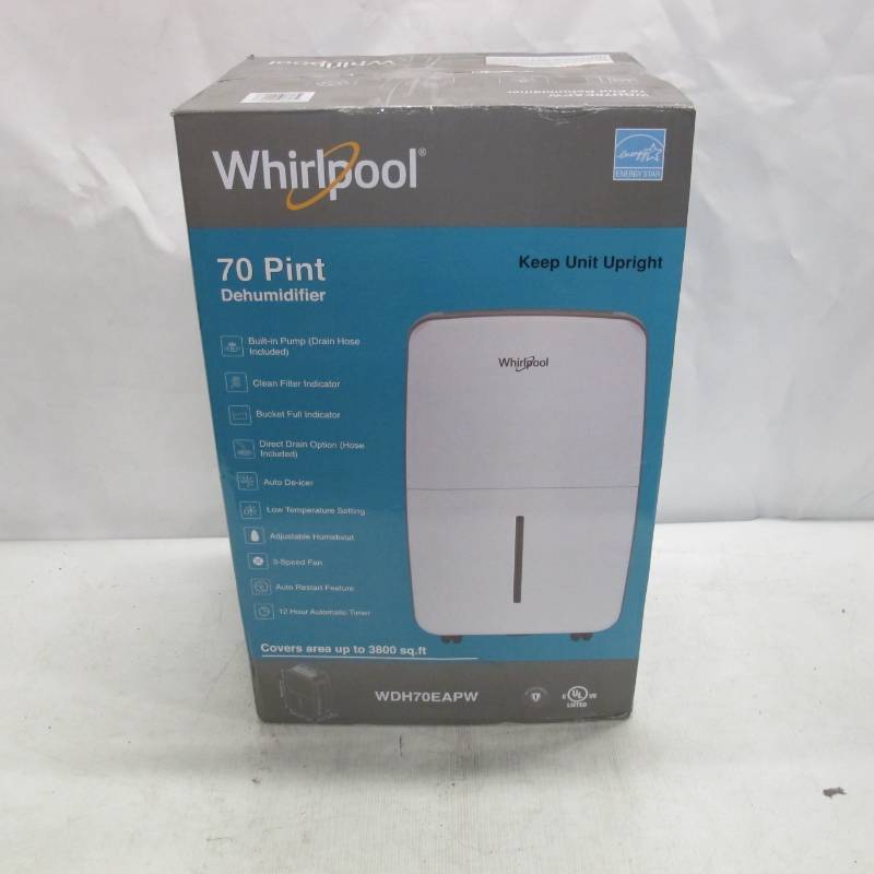 lot 194 image: Whirlpool wdh70eapw High-Efficiency 70-Pint Dehumidifier with Built-in Pump, White