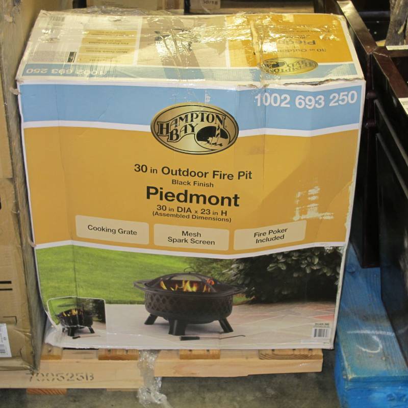 lot 198 image: Hampton Bay Piedmont 30 in. Steel Fire Pit in Black with Poker